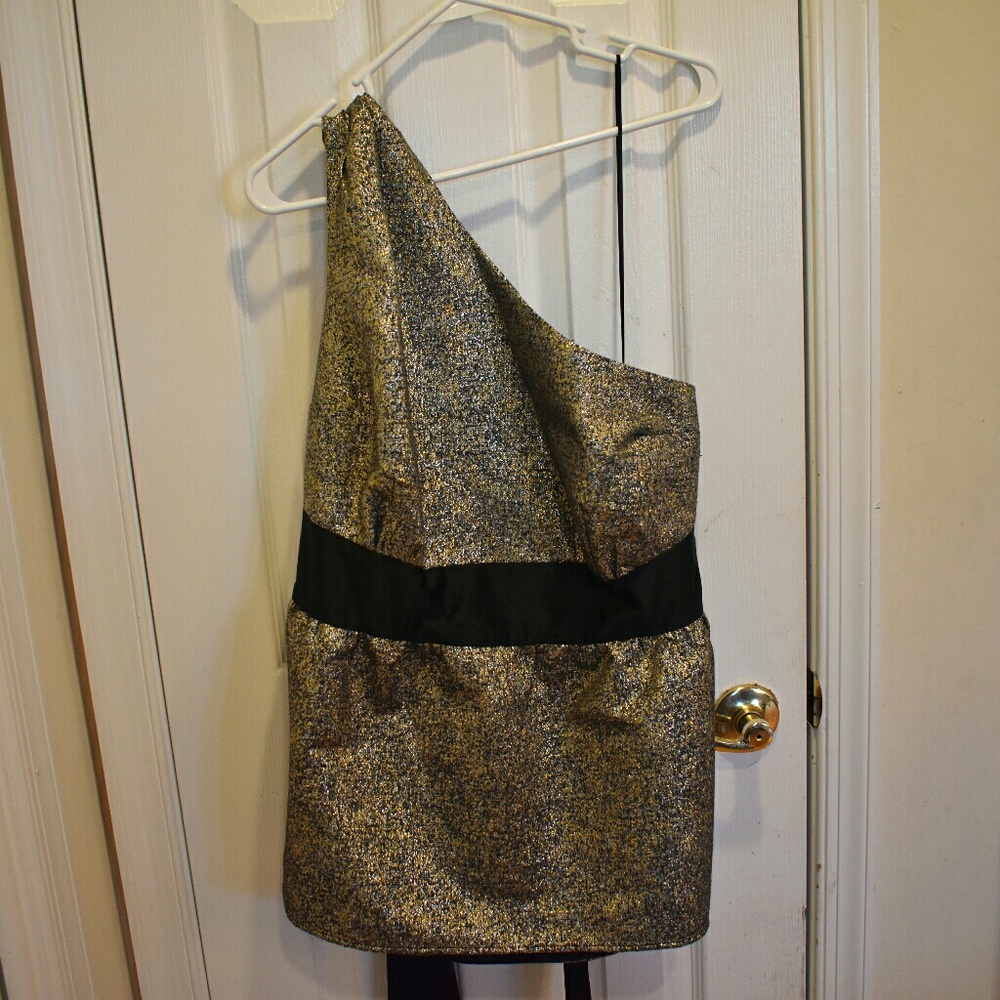 French Connection Metallic Peplum Tie Waist Party Dressy One Shoulder Top